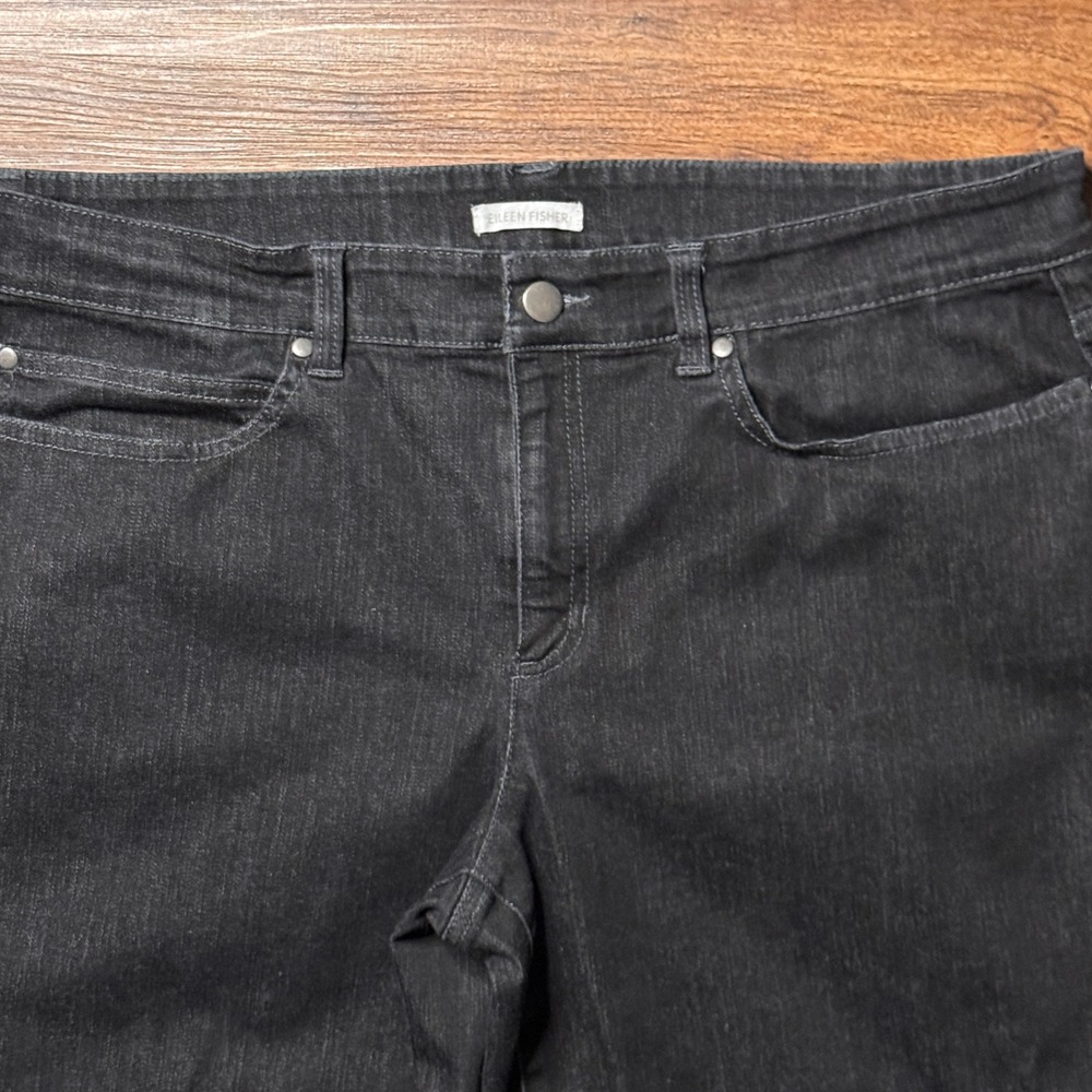 Eileen Fisher Jeans Women 14 Black Straight Leg Organic Cotton Stretch Casual